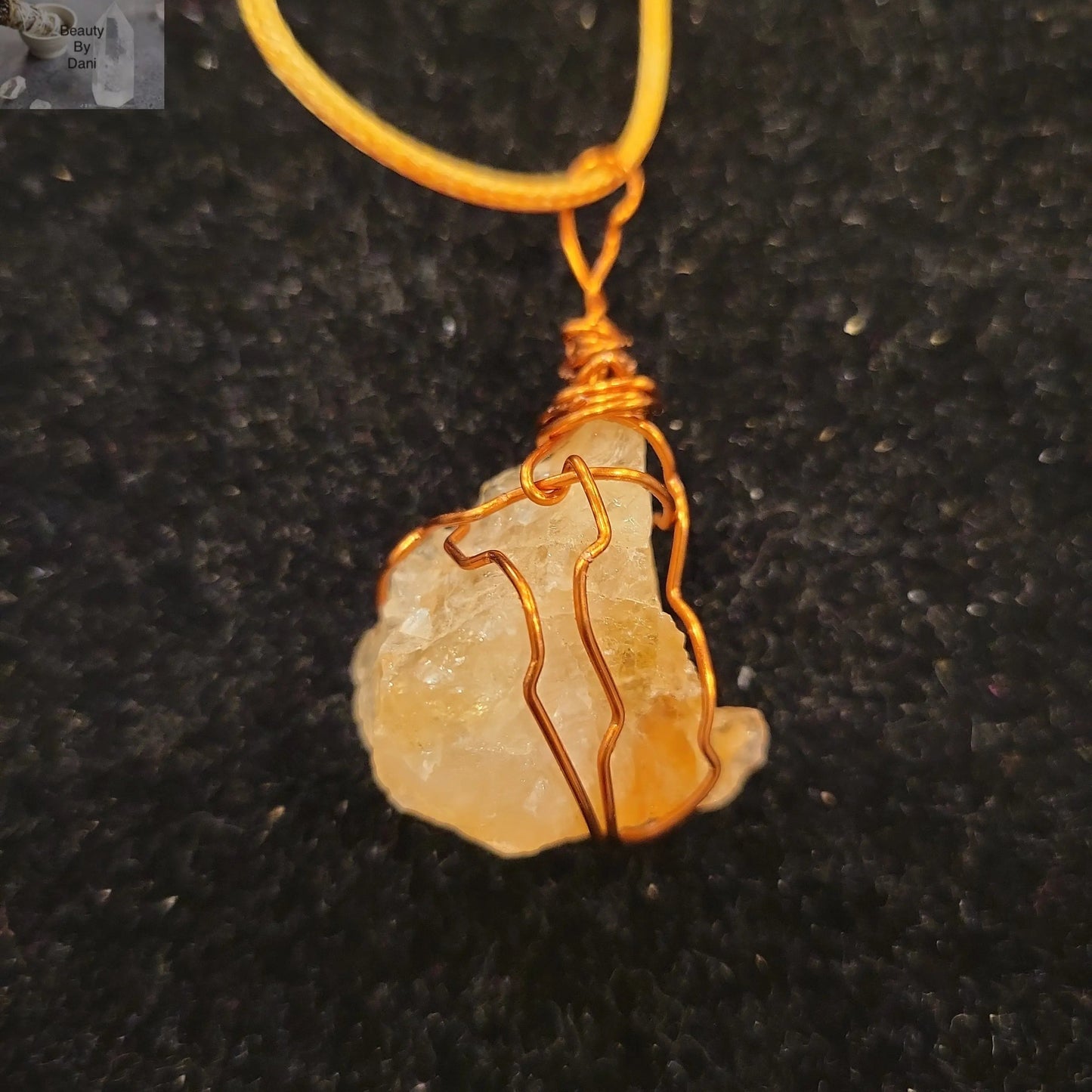 Citrine Natural Gemstone Wire Wrapped Pendant Necklace