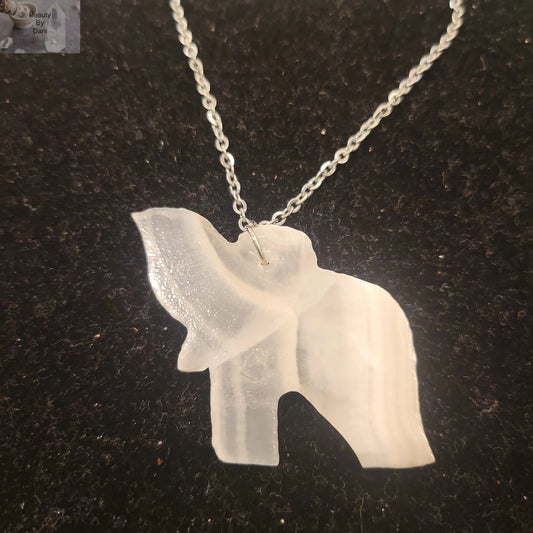 Selenite Elephant 1 Inch Pendant Necklace on 18 Inch Chain