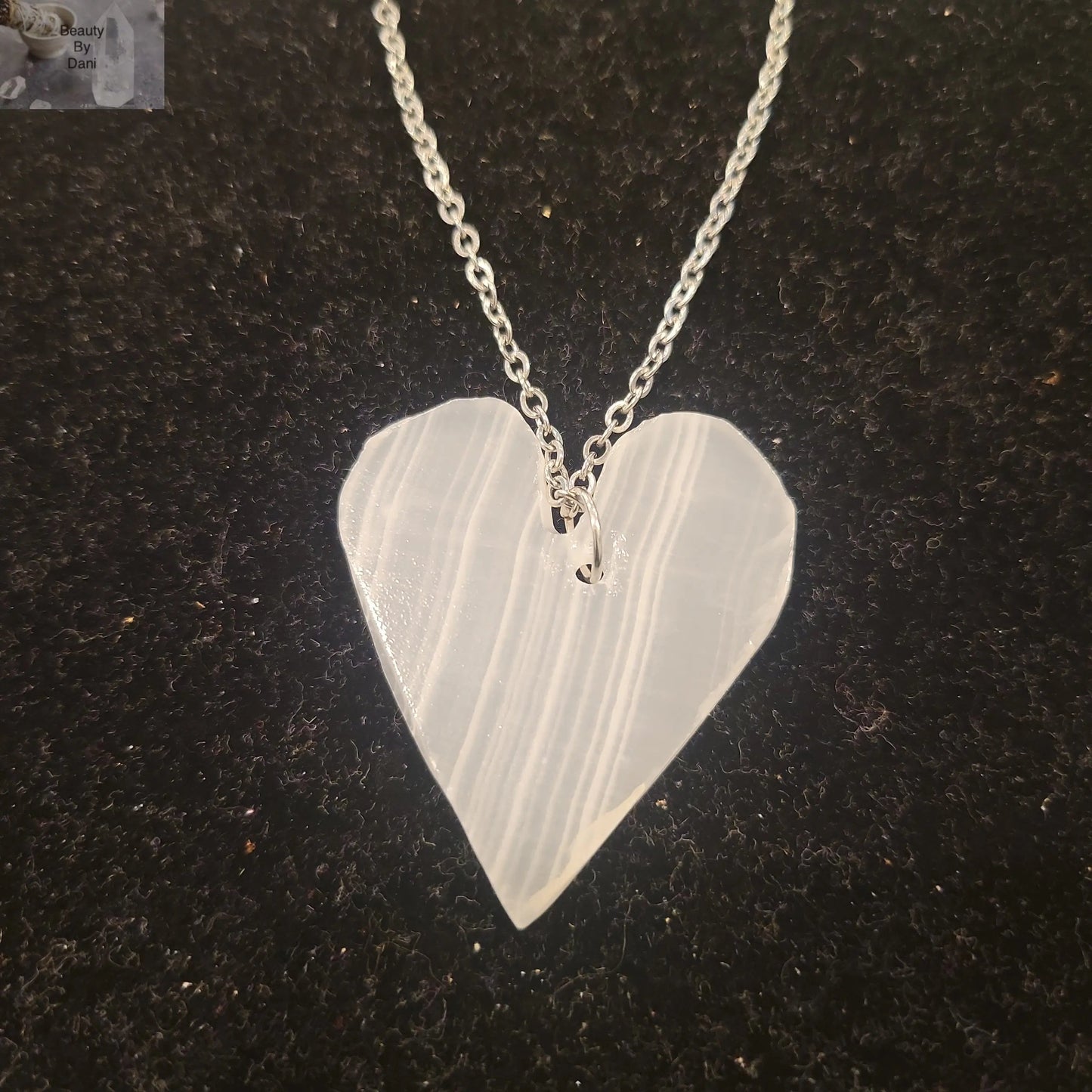 Selenite Heart-Shaped Pendant Necklace 1.5 Inch with 18 Inch Chain
