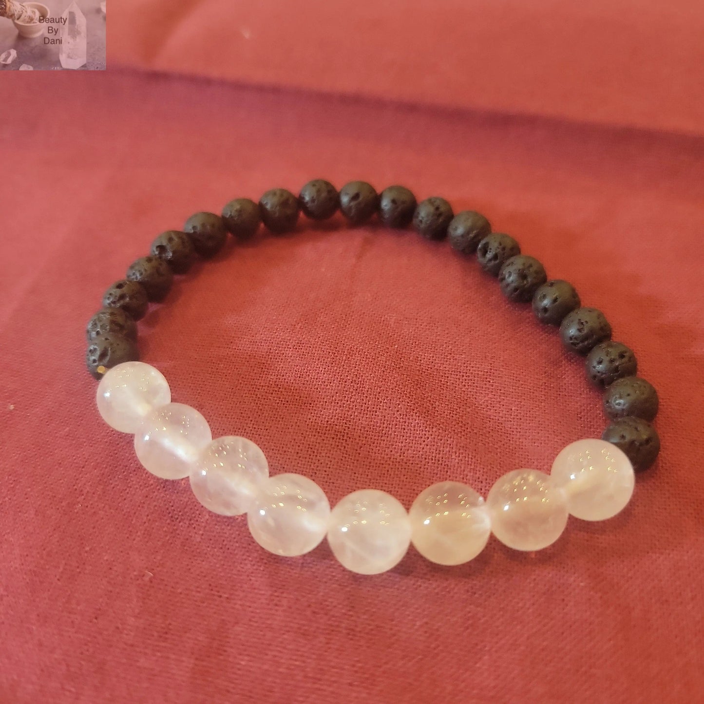 Rose Quartz & Lava Bead Adjustable Healing Bracelet with Essential Oil Bottles