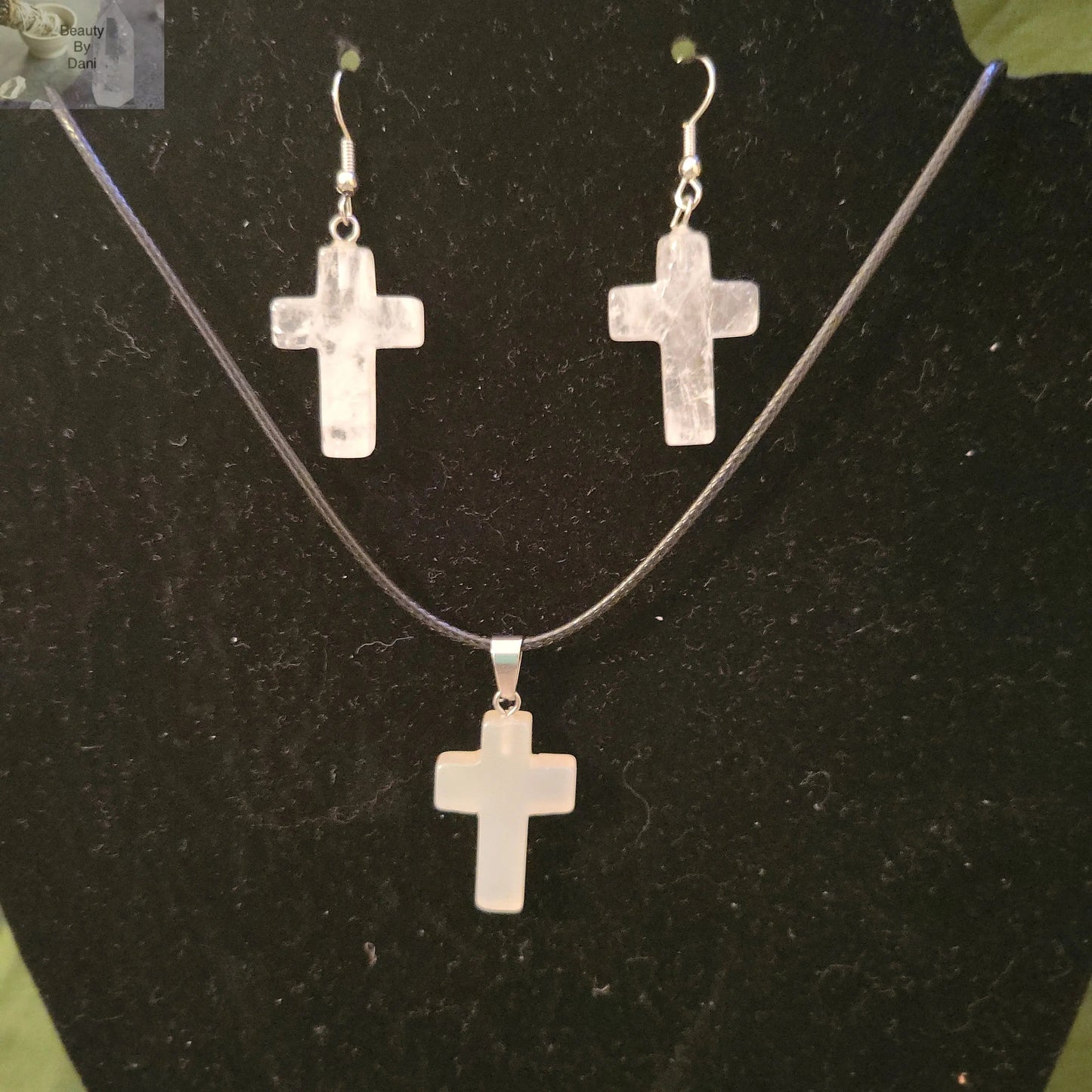 Clear Quartz Cross Necklace and Earrings Set