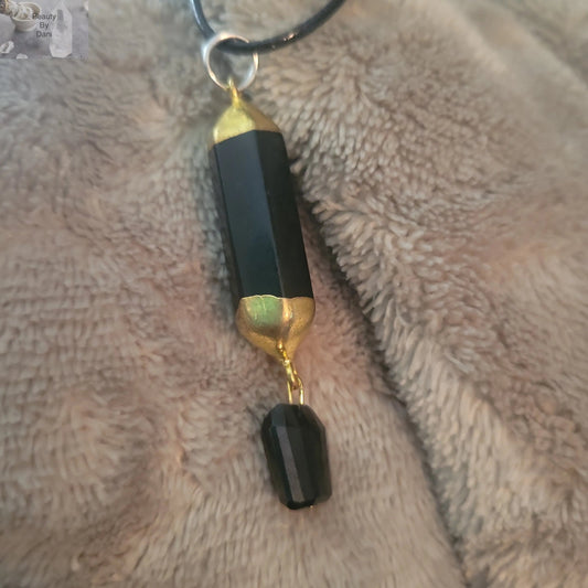 Stainless Steel Onyx Pendant Necklace Tassel Pendant Necklace