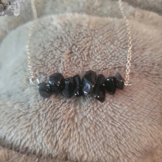 Stylish Onyx Chips Necklace Natural Black Handmade Beauty by Dani