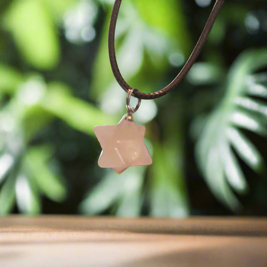 Rose Quartz 3D Star Pendant Necklace