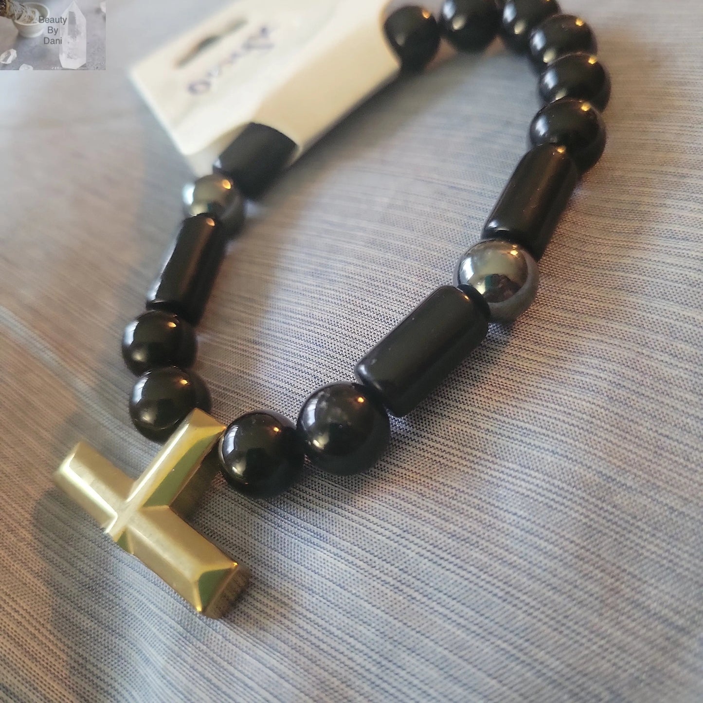Onyx 8mm Beaded Bracelet Stainless Steel Spacer