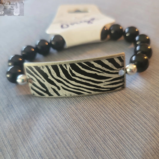Onyx Black High-Quality Beaded Bracelet with Stainless Steel Plate