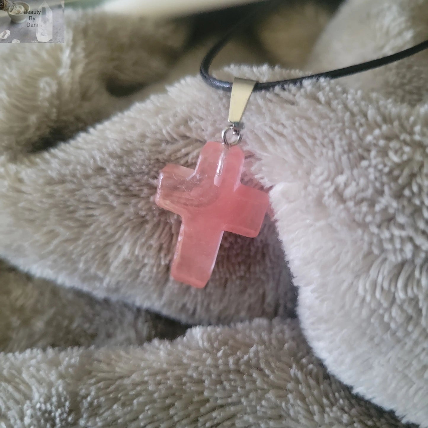 Strawberry Quartz Cross Necklace Sterling Silver