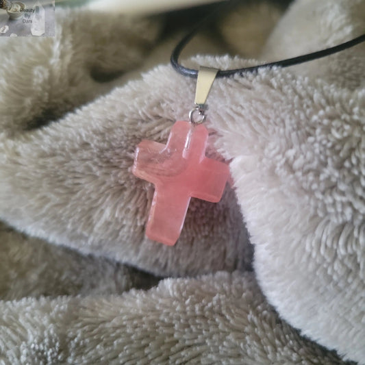 Strawberry Quartz Cross Necklace Sterling Silver