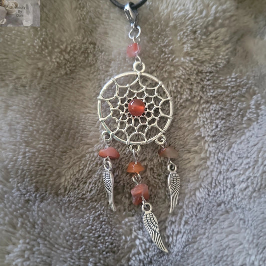Strawberry Quartz Dreamcatcher Necklace with Adjustable Length