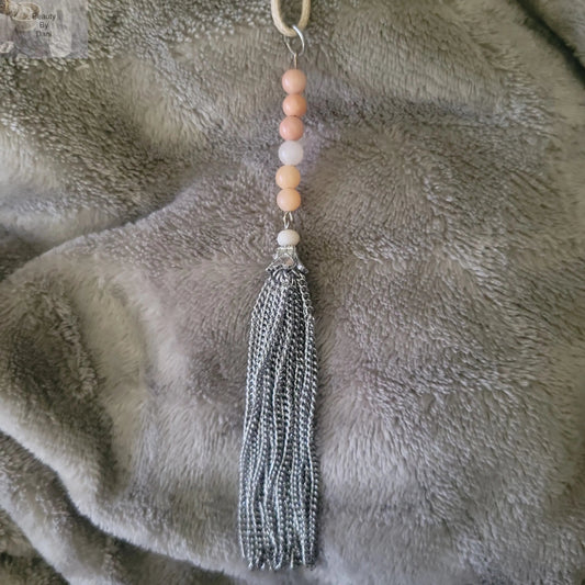 Pink Aventurine Tassel Necklace with 6mm Beads