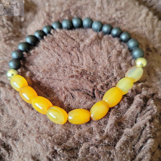 Honey Citrine and Hematite 6mm Bead Bracelet Beauty by Dani