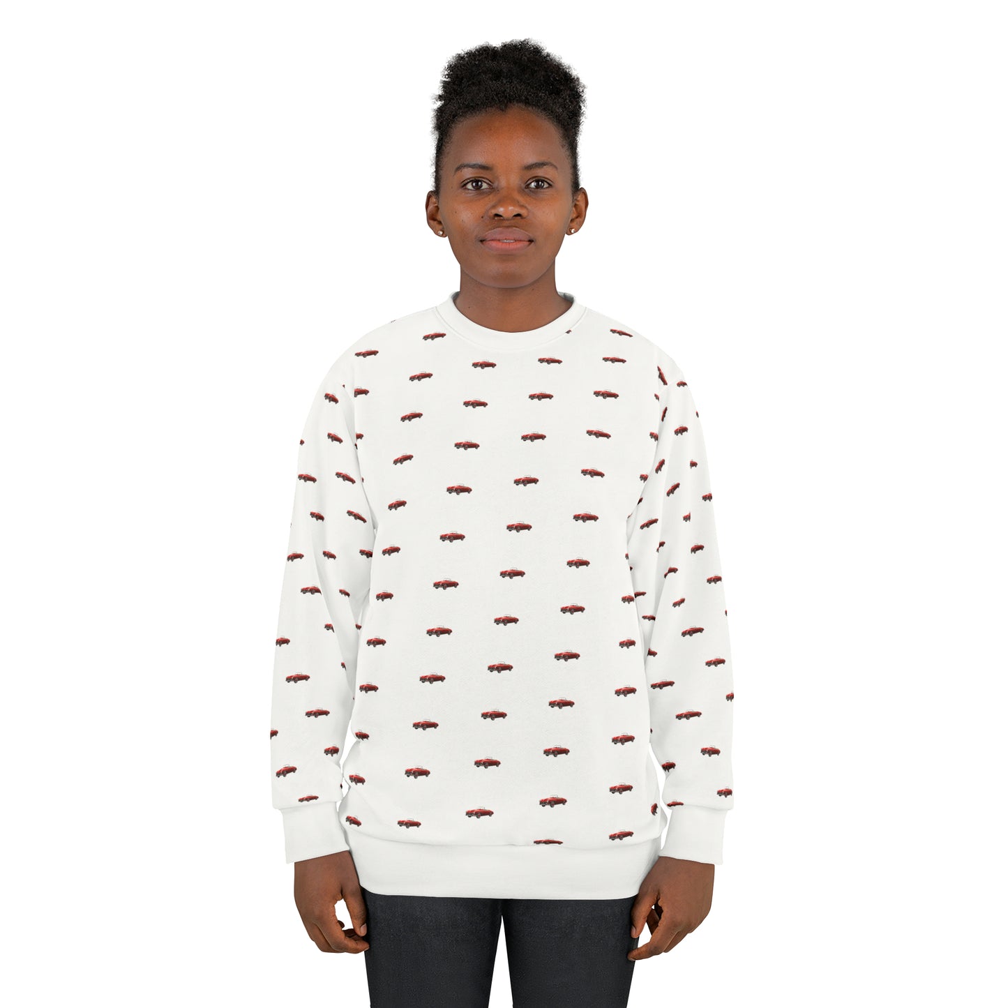 Red color stylist car, White Unisex Sweatshirt (AOP)
