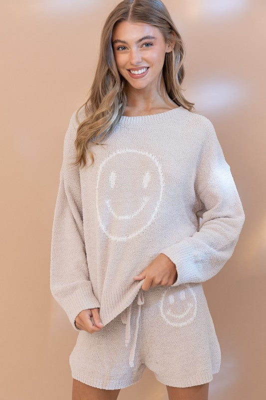 Cozy Soft Fabric Top with Shorts Set Relaxed Fit