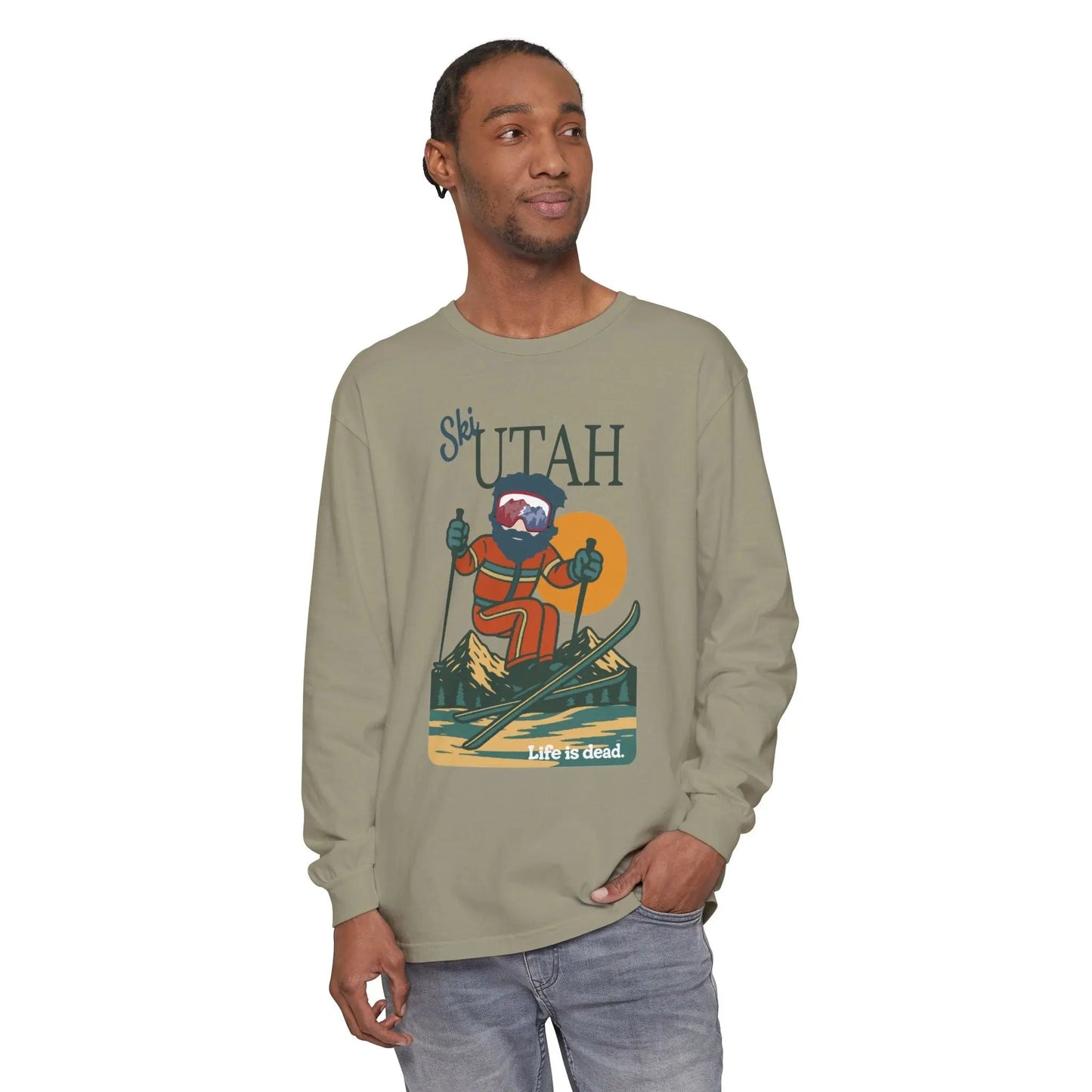 Ski Utah Garment-Dyed Long Sleeve T-Shirt Mountain Collection