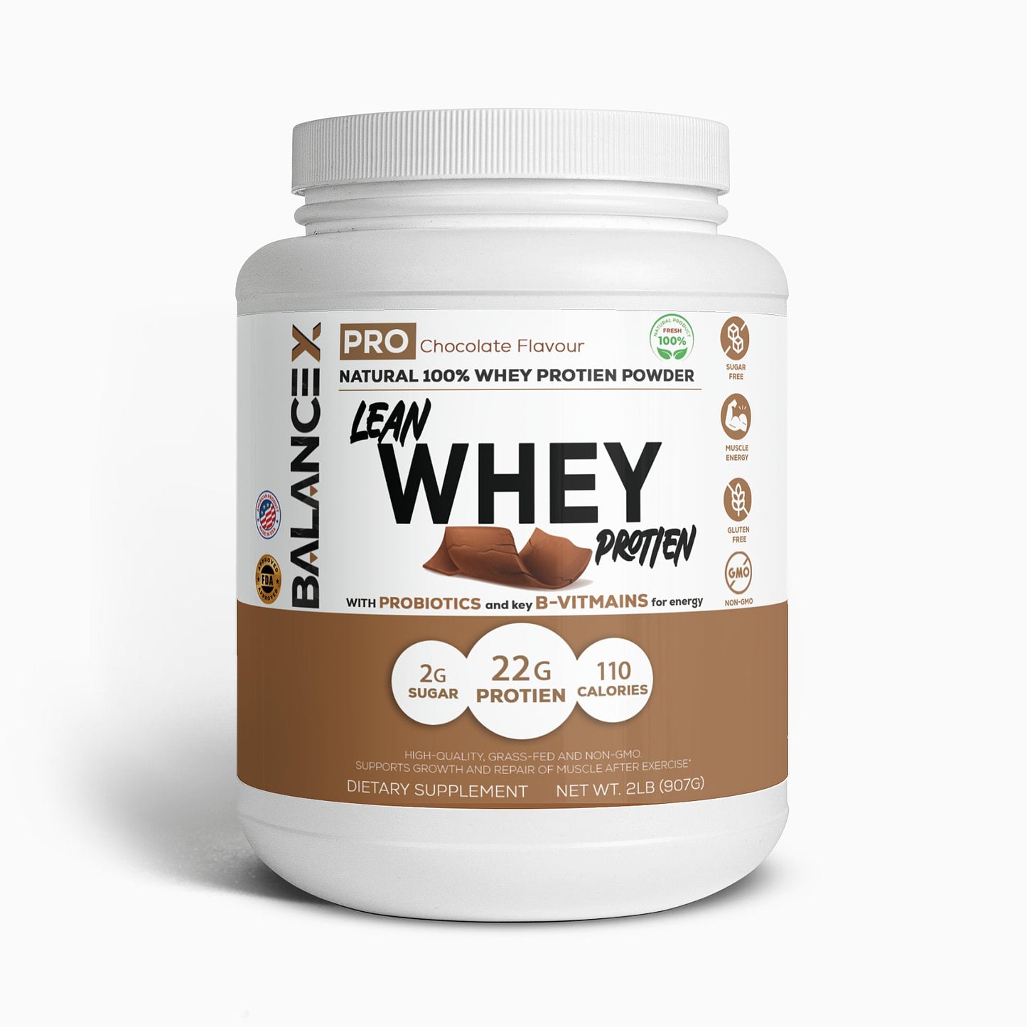 Natural Lean Whey Protein: Sculpt Your Strength (Chocolate) 2LBS - BalanceX Pro