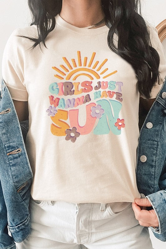Girls Just Wanna Have Sun Summer Graphic Tee Cotton Blend T-Shirt Kissed Apparel