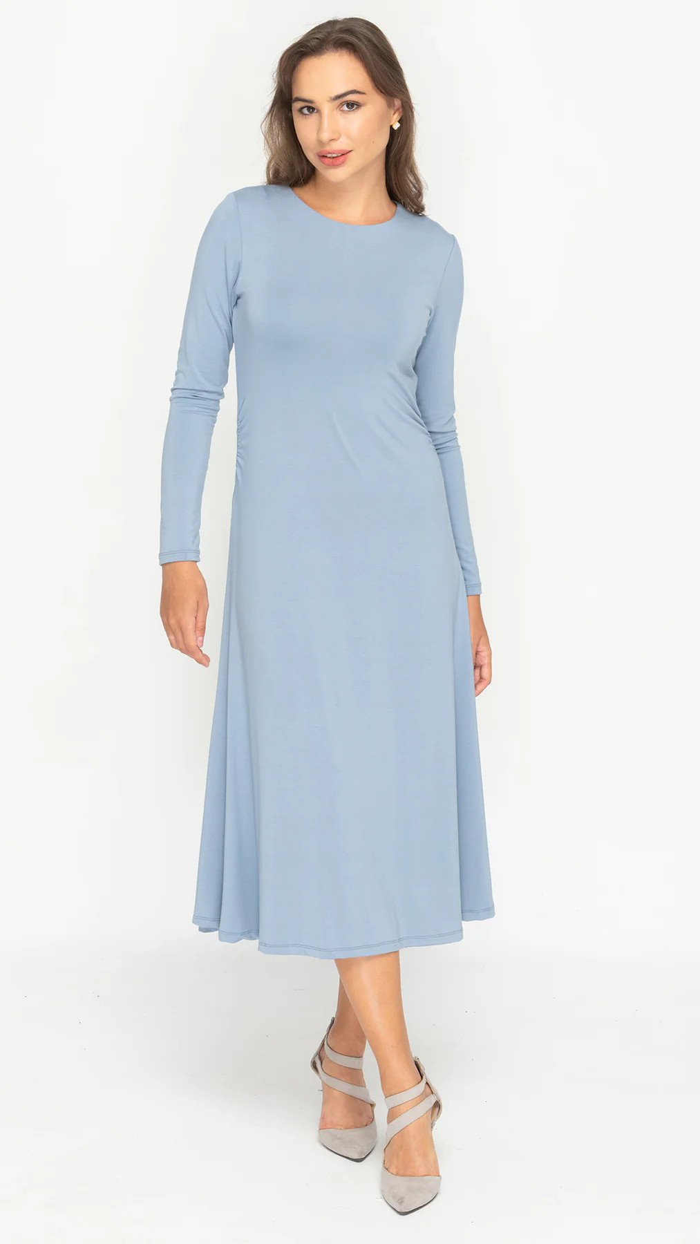 Side Ruched Bamboo Jersey Dress 3/4 Sleeve