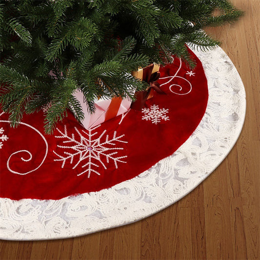 Red Velvet Cloth Snowflake Tree Skirt 48-inch