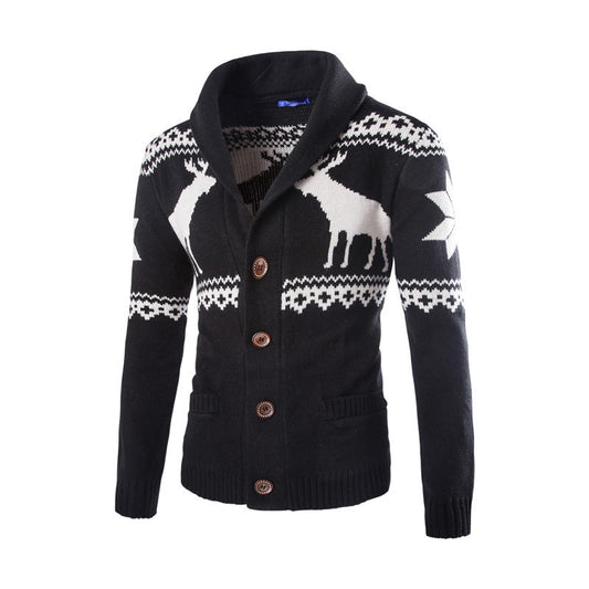 Men's Fawn Cotton Blended Christmas Cardigan Sweater