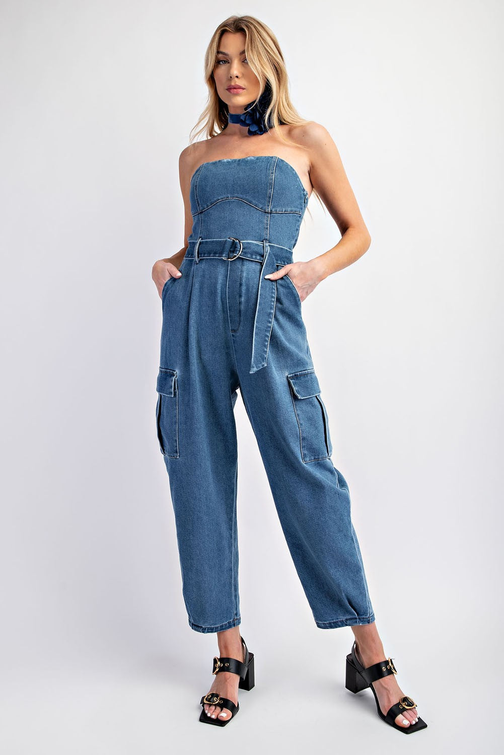 Denim Cargo Pocket Jumpsuit Brooklyn Heights
