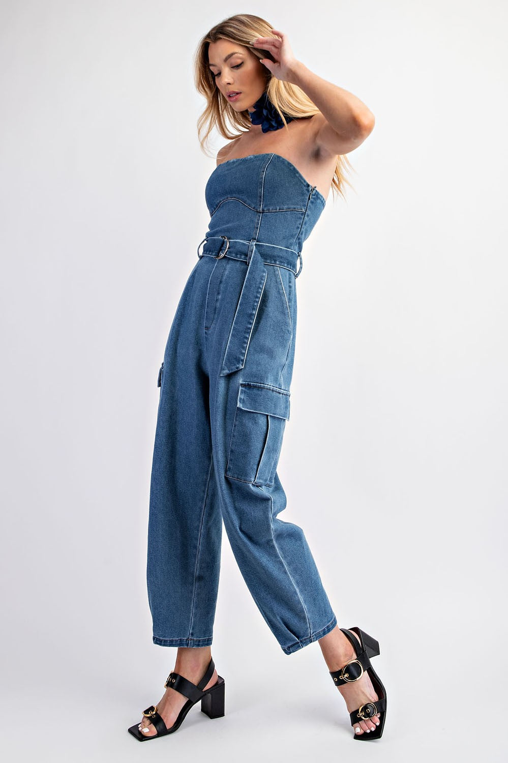 Denim Cargo Pocket Jumpsuit Brooklyn Heights