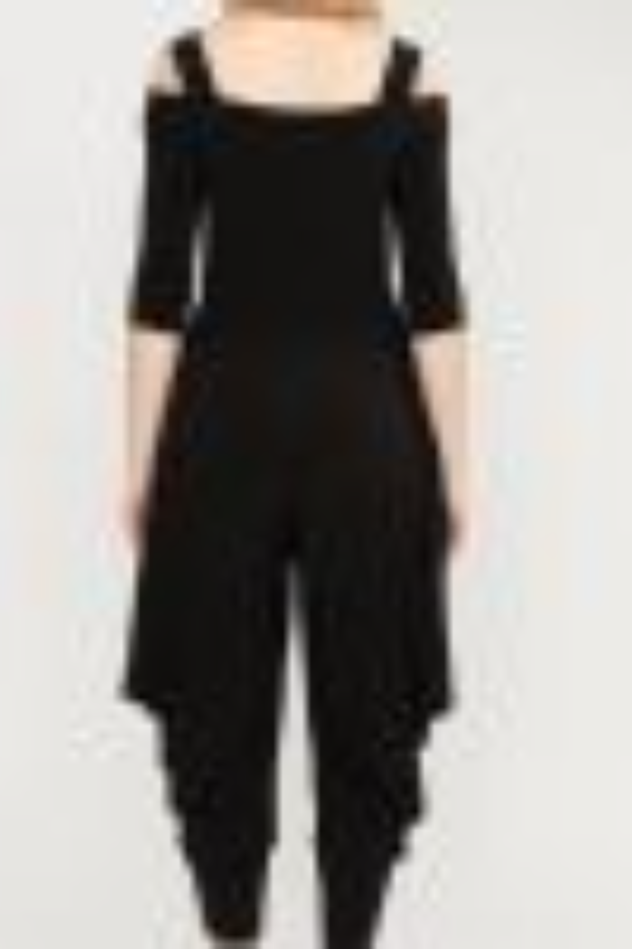 Black Cold Shoulder Knit Jumpsuit with Zip Front Frank Lyman