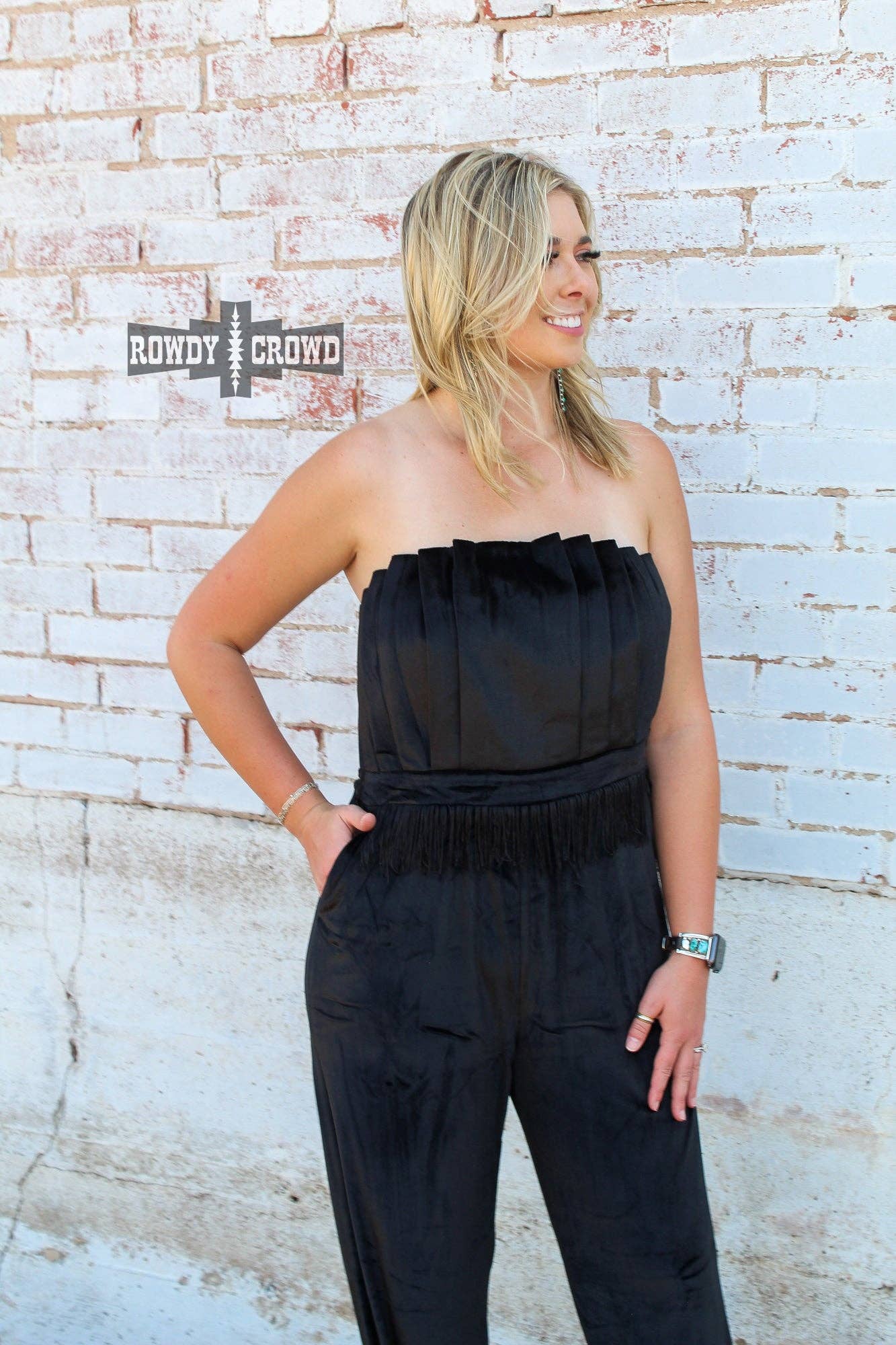 Black Velvet Fringe Jumpsuit Black Betty