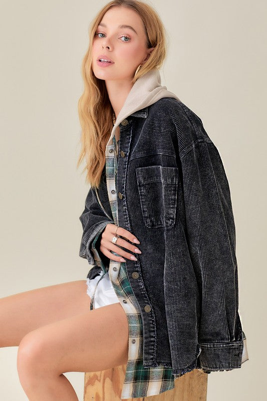 Corduroy Washed Finish Oversized Daisy Jacket