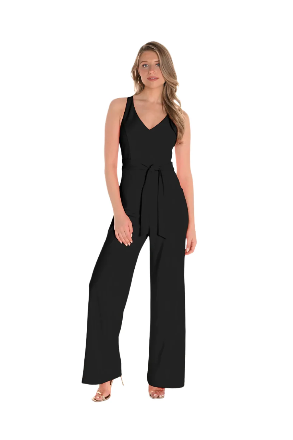 Black Knit Wide Leg Jumpsuit with Tie Front