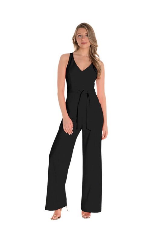 Black Knit Wide Leg Jumpsuit with Tie Front