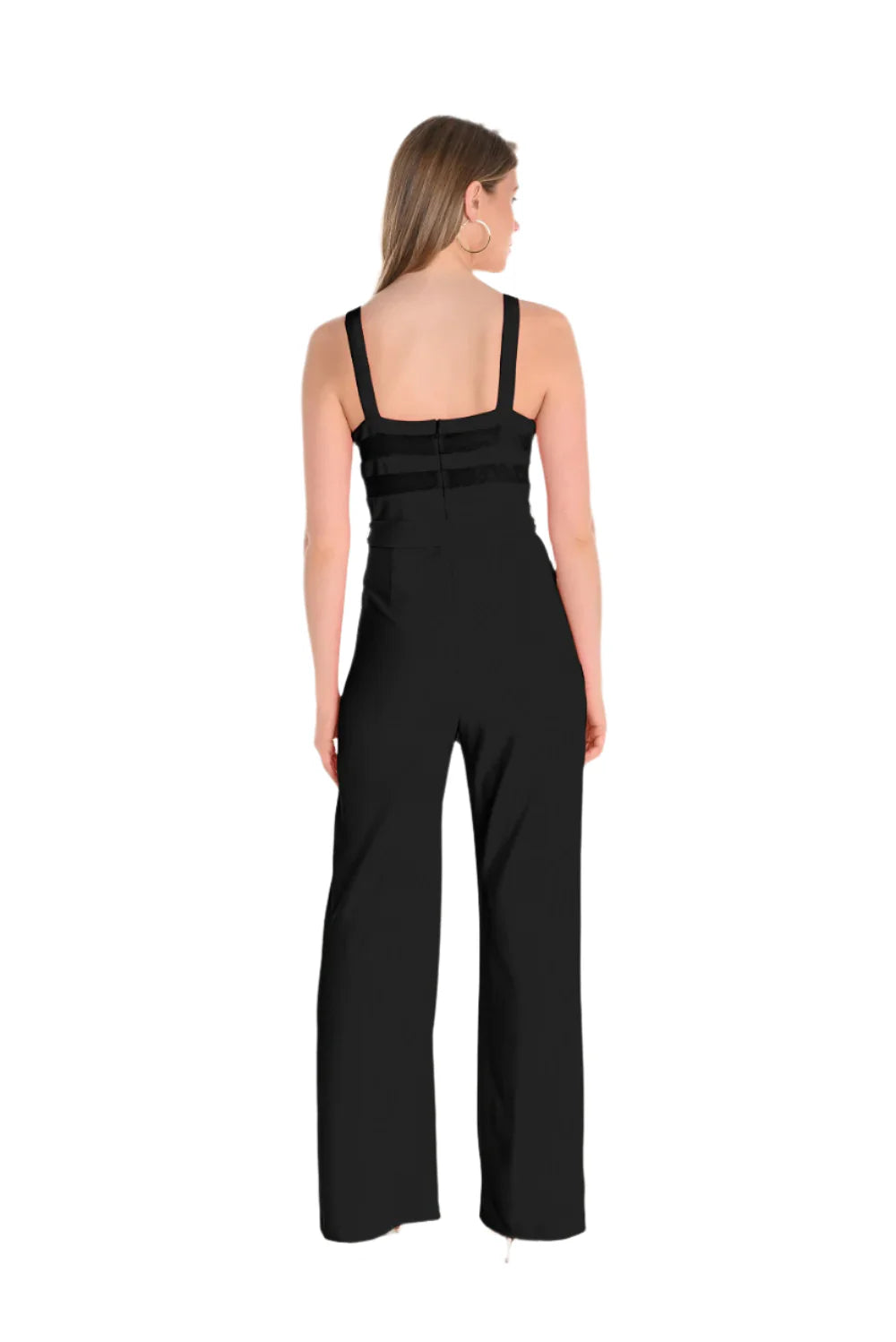 Black Knit Wide Leg Jumpsuit with Tie Front