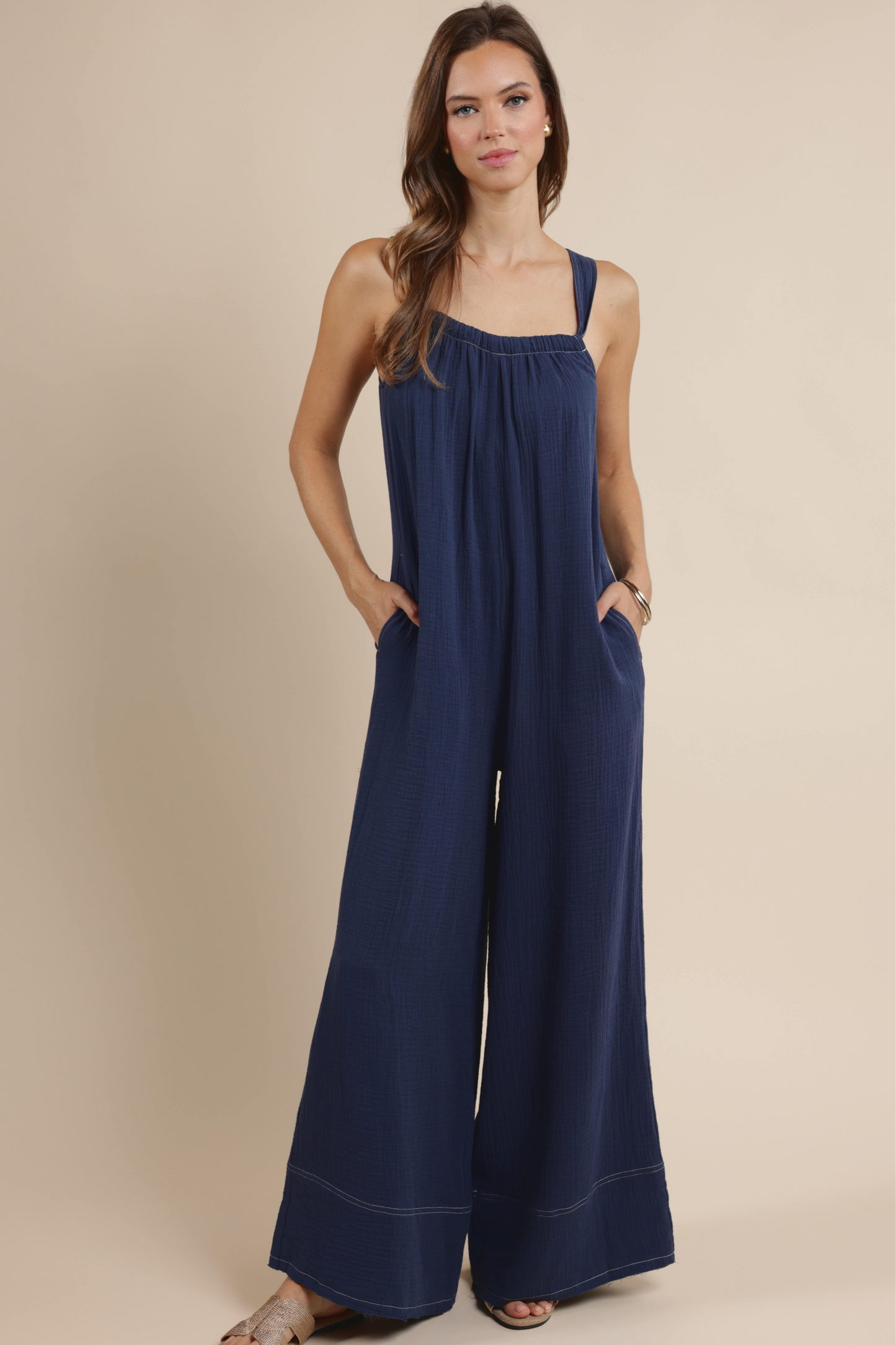 Frayed Hem Wide Leg Jumpsuit Breezy Lane