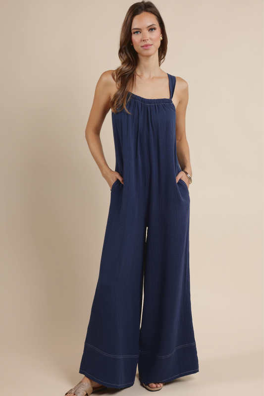 Frayed Hem Wide Leg Jumpsuit Breezy Lane