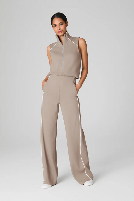 AirEssentials Pique Sleeveless Mockneck Jumpsuit- Ashwood
