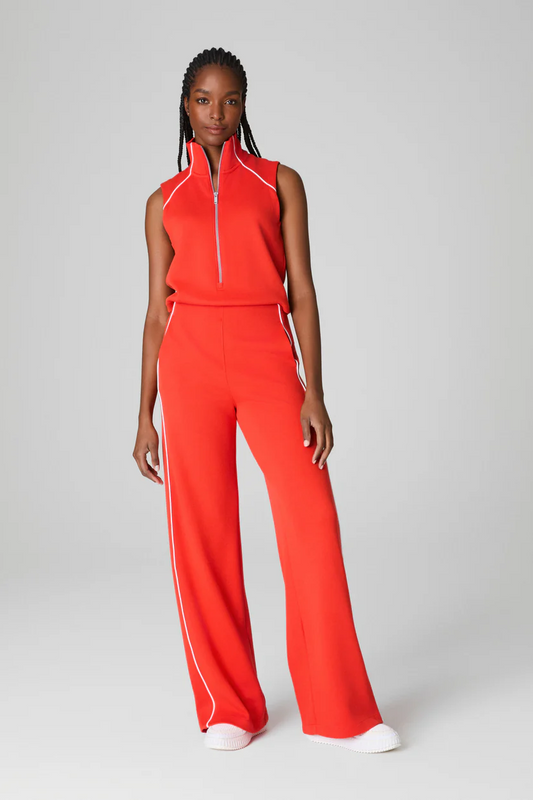 AirEssentials Pique Sleeveless Mockneck Jumpsuit- Poppy
