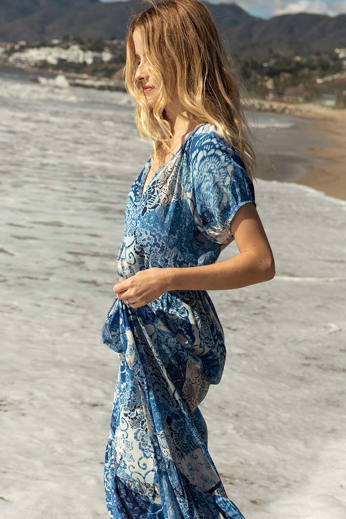 Floral Patchwork Short Sleeve Maxi Dress Bohemian