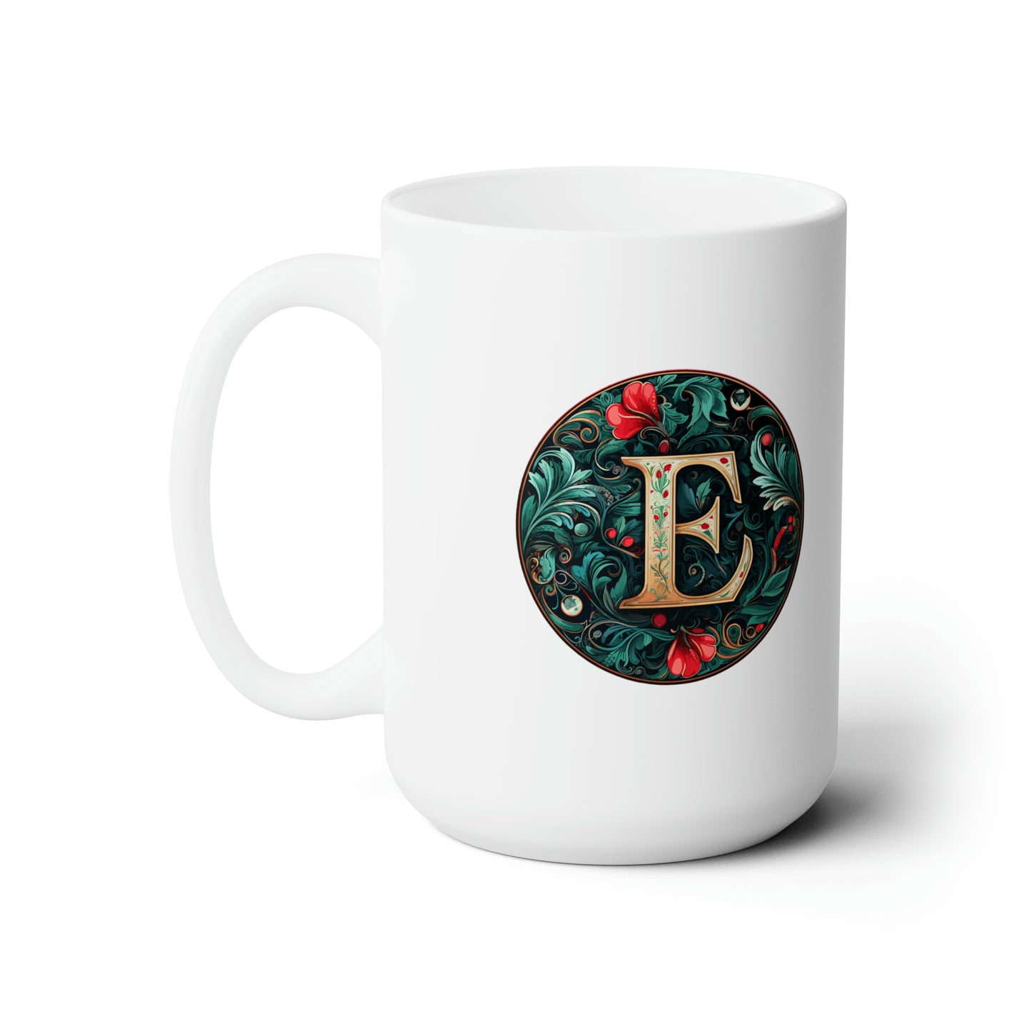 Christmas colorful Alphabet E design white Ceramic Mug 15oz