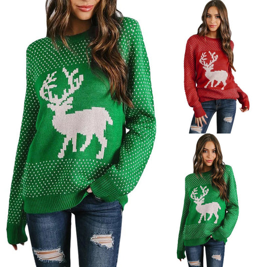Christmas Pullover Knitted Sweater Loose Fit Long Sleeve Round Neck