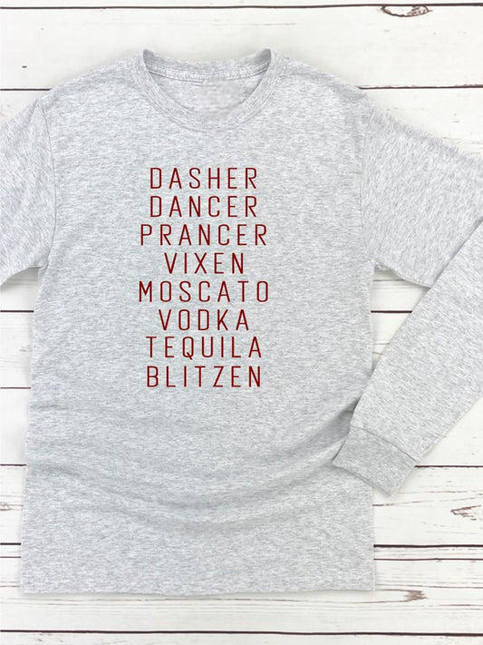 Dasher Dancer Prancer Vixen Maroon Print Boutique Tee