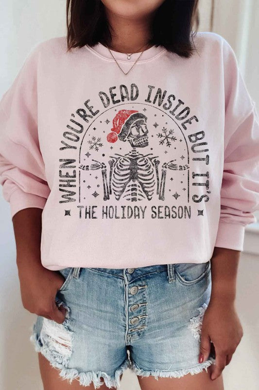 Christmas Skeleton Graphic Sweatshirt Classic Fit Casual Unisex