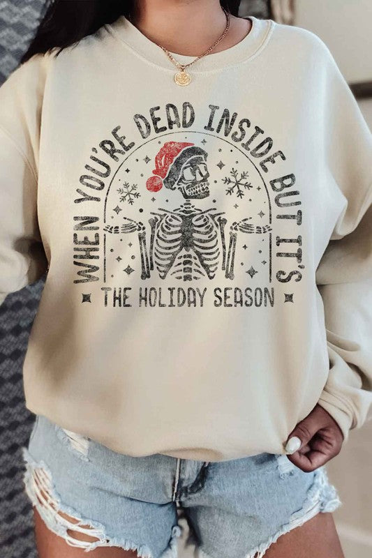 Christmas Skeleton Graphic Sweatshirt Classic Fit Casual Unisex