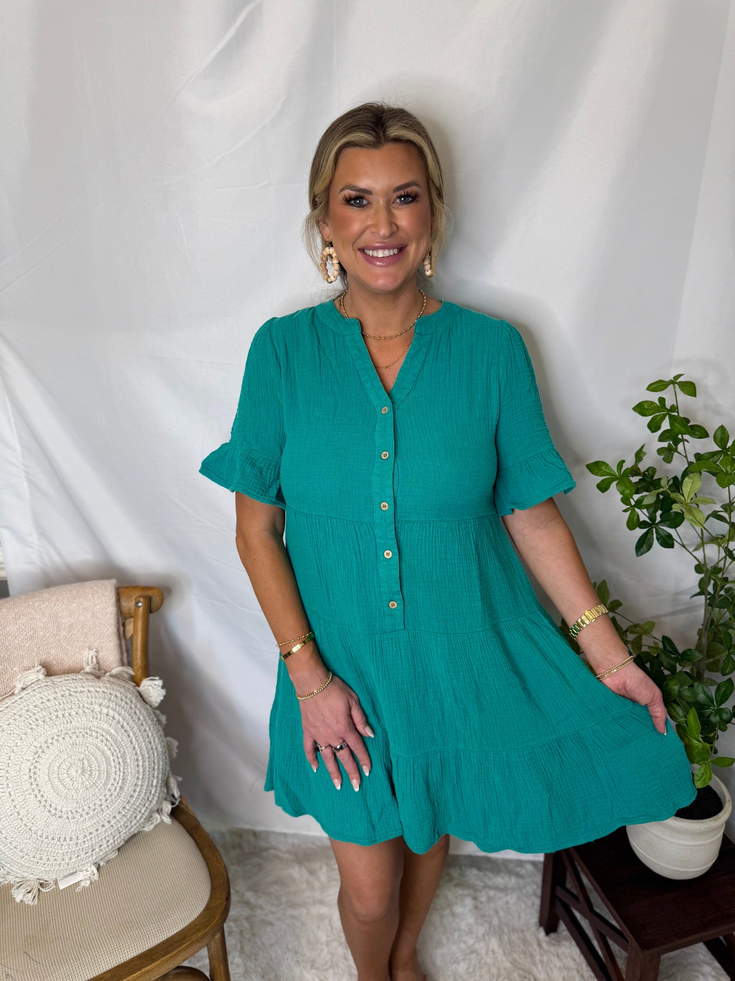 Mineral Washed Baby Bell Sleeve Woven Mini Dress