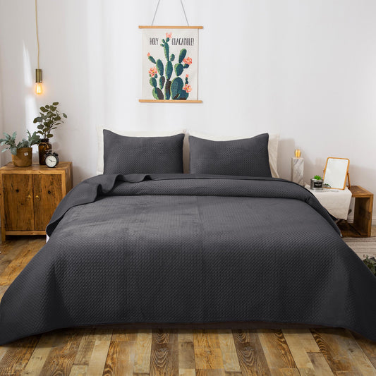 Ultra Soft Plush Poly-Velvet Quilt Set Queen King Kasentex