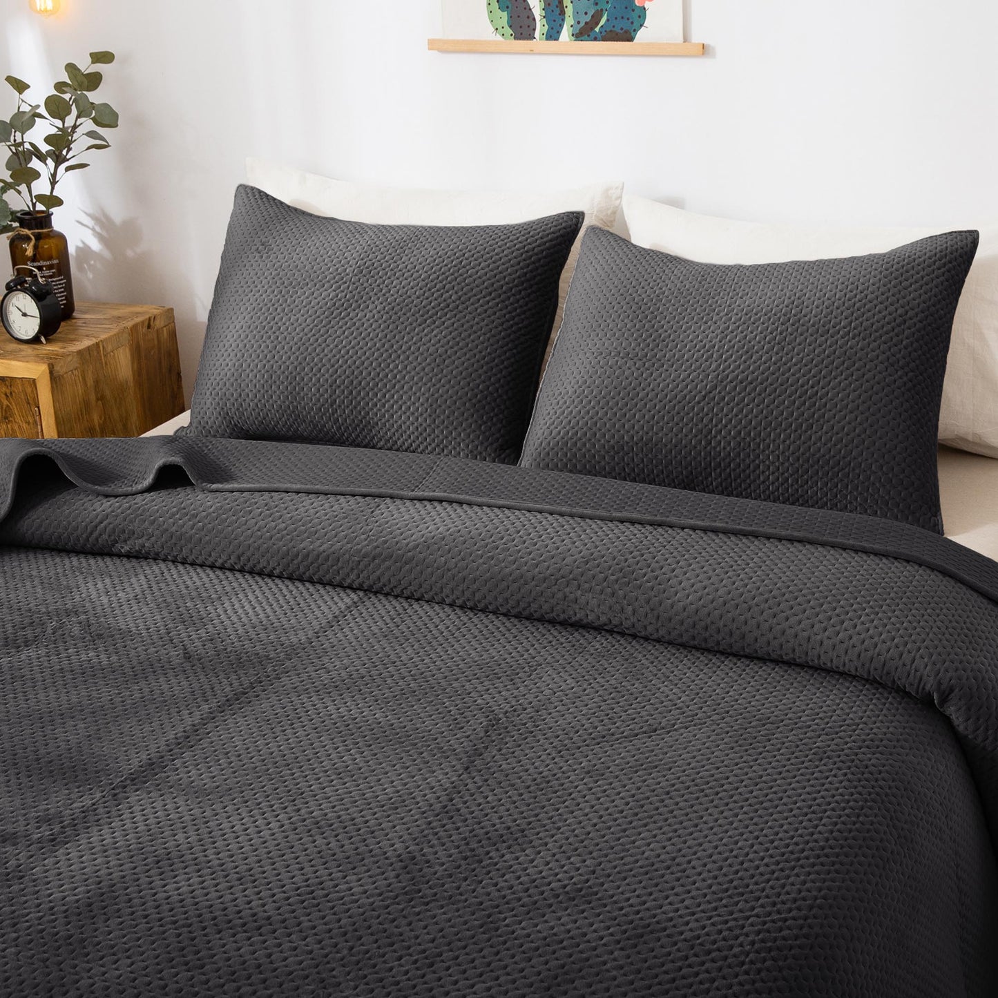 Ultra Soft Plush Poly-Velvet Quilt Set Queen King Kasentex