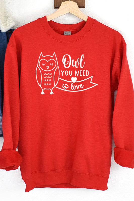 Valentine's Day Owl You Need is Love Sweatshirt Unisex Gildan