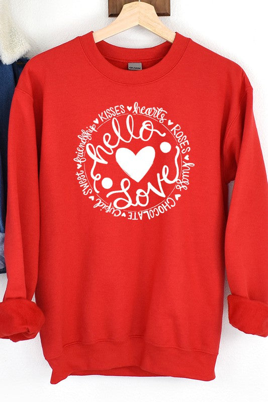 Hello Love Circle Sweatshirt Valentine’s Day Unisex Gildan