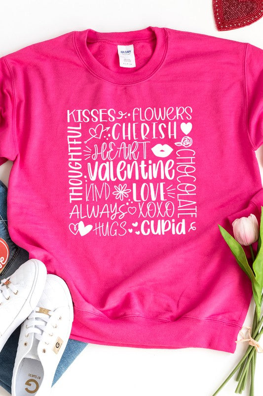 Love XOXO Valentines Day Kisses Flowers Sweatshirt Gildan