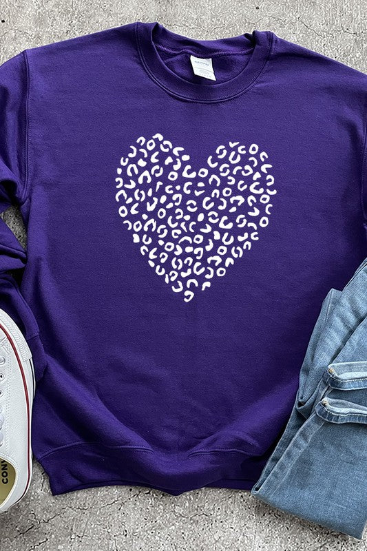 Leopard Heart White Sweatshirt Valentines Day Unisex Gildan