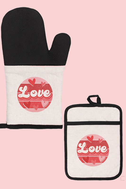 Valentine's Day Love Red Circle Oven Mitt Glove
