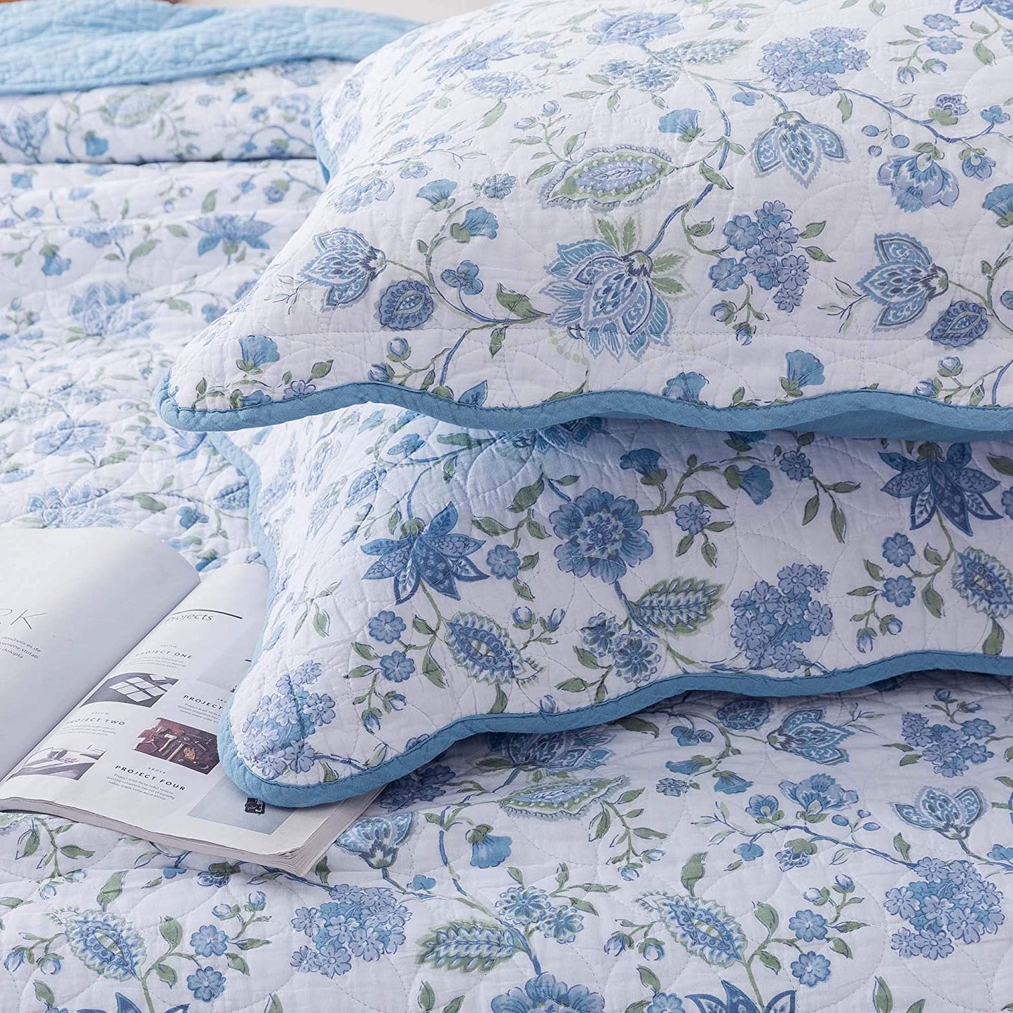 Cotton Floral Design 3 Piece Reversible Bedding Set Kasentex